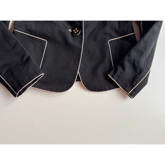 MARC JACOBS Black Cotton Faille Cream Piped Trim Blazer Jacket, Size 00 - Picture 10 of 16